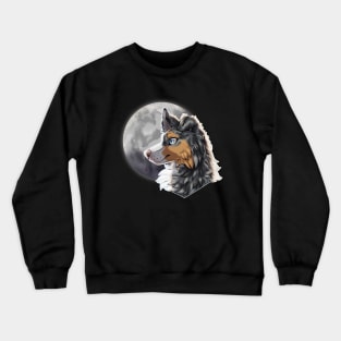 Tricolor Blue Merle Border Collie with Night Sky Full Moon Crewneck Sweatshirt